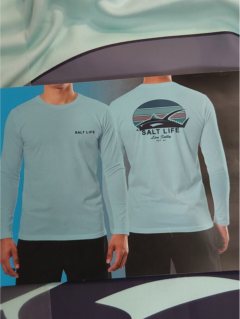Salt Life Men's Light Blue Long Sleeve UV Performance Tee Shirt Size Small